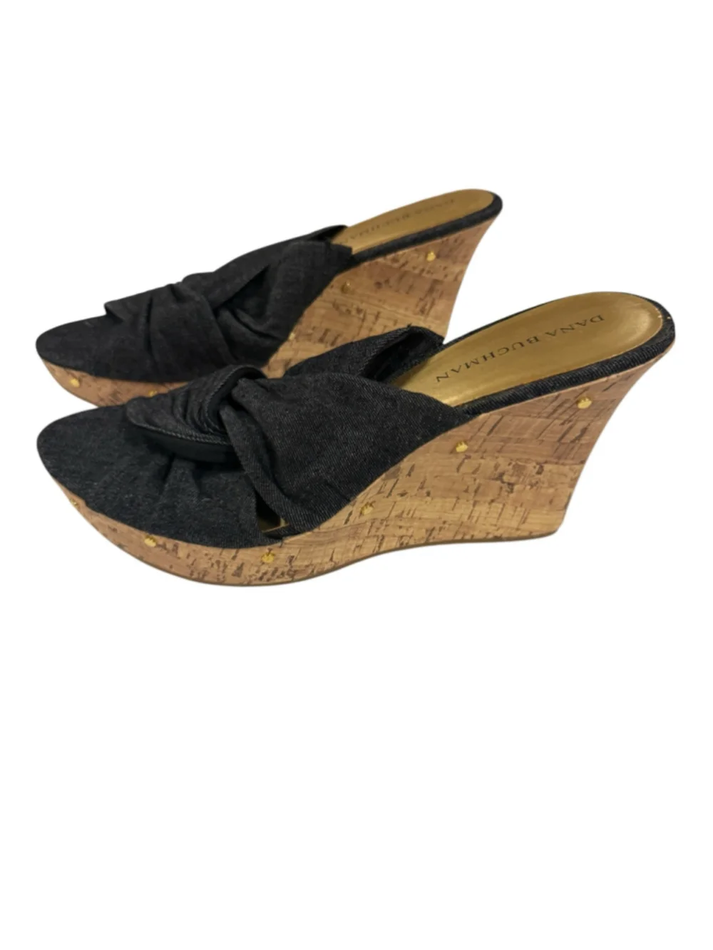 Women's Dana Buchman Denim Wedge Sandals, Size 9M, Black and Beige